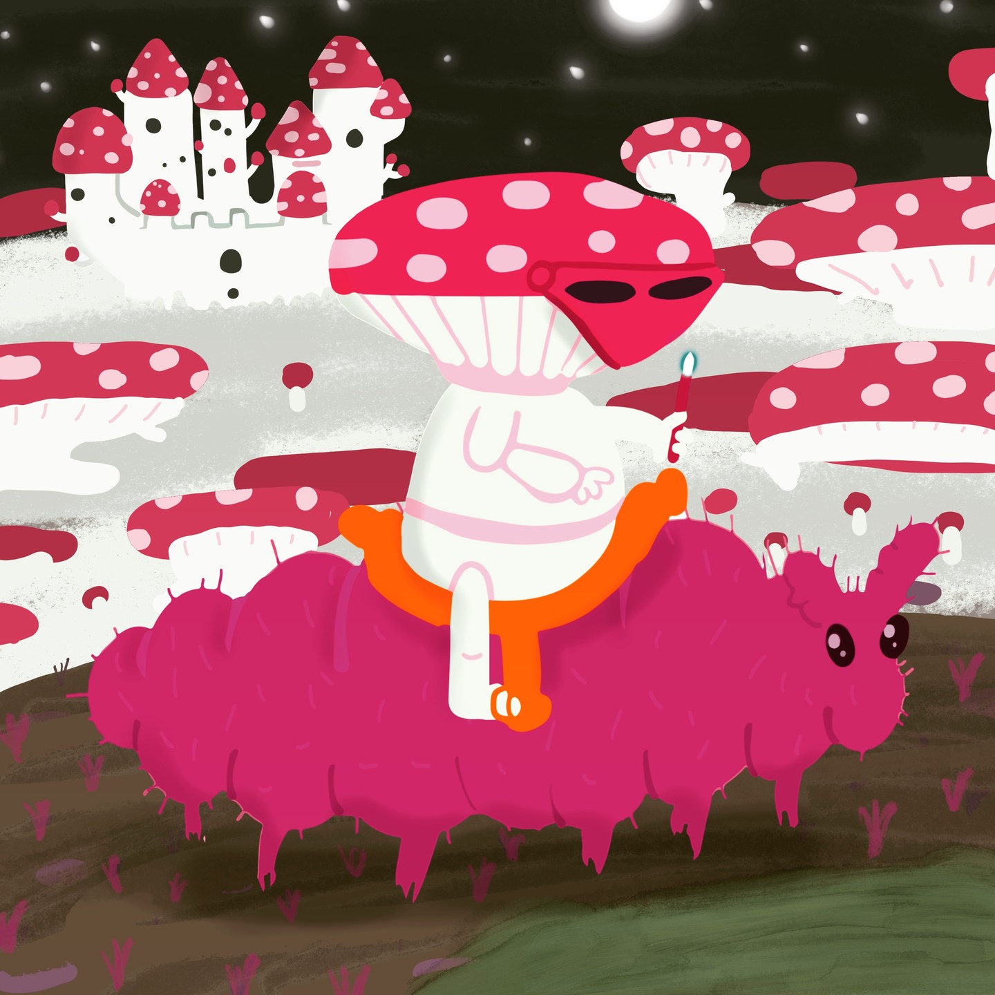 Mushroom knight, I guess riding a little bug thing? Doesn't seem that far from reality imo. #illustration #mushroomknights